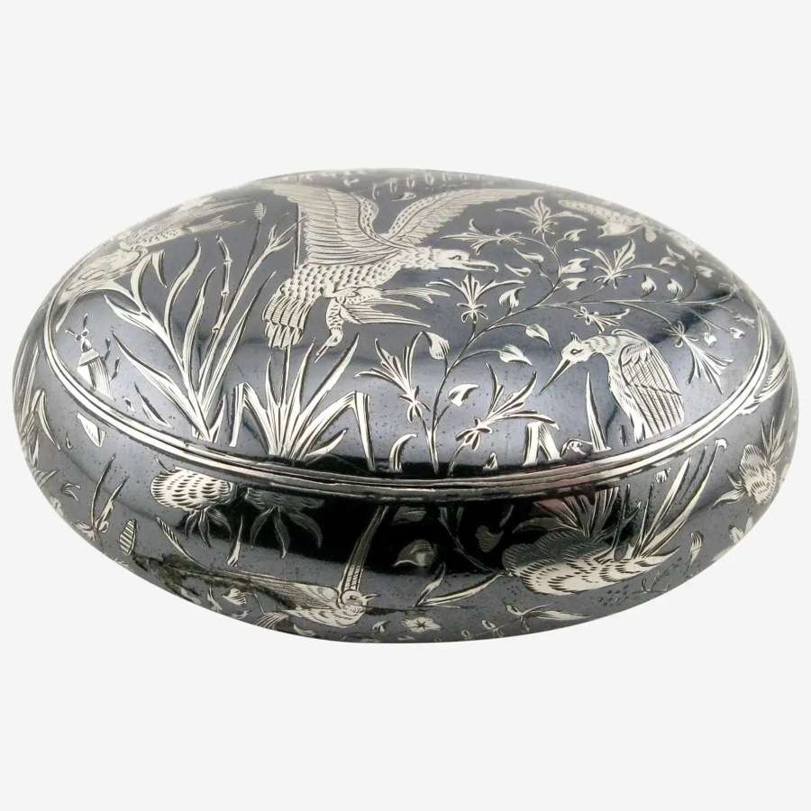 A 19th-century antique silver niello snuff box unusual decoration