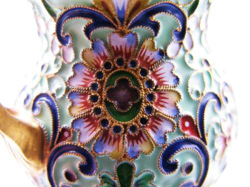 A silver-gilt and champleve enamel model of a samovar
