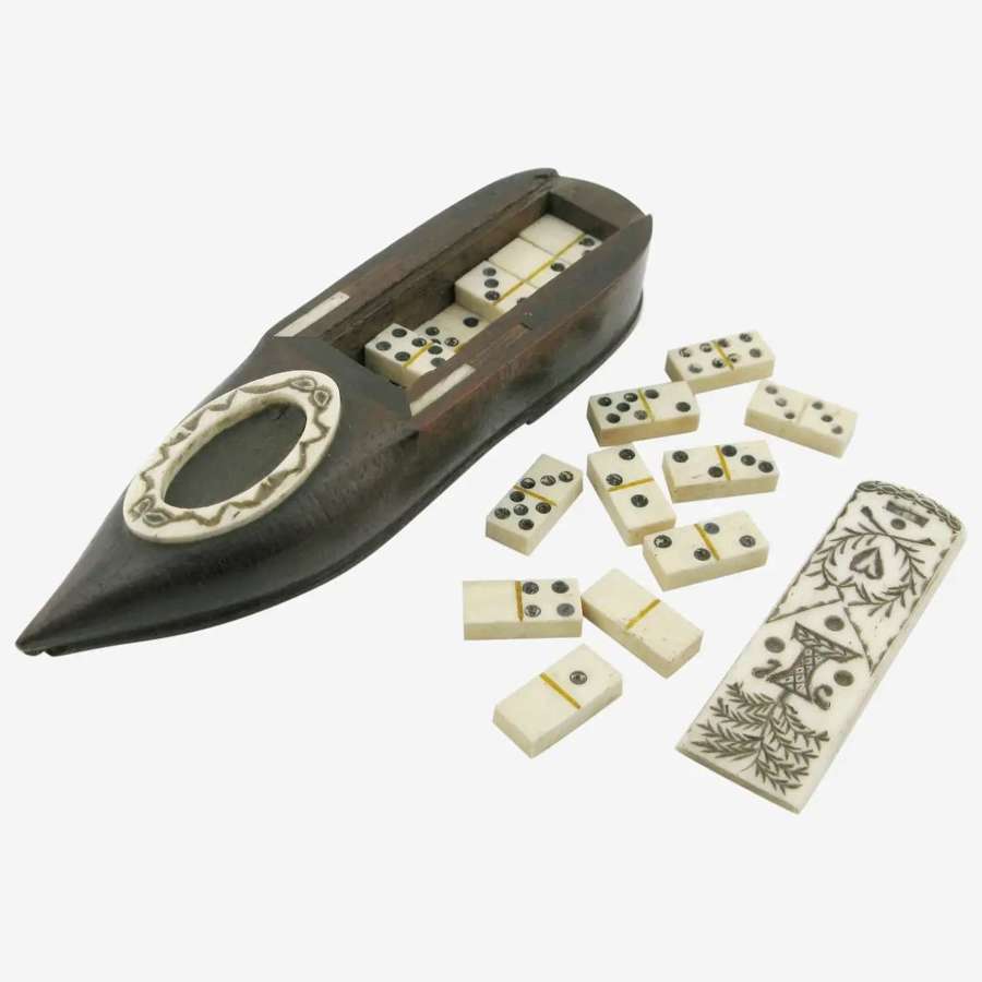 Napoleonic prisoner of war wood shoe dominoes set c.1800