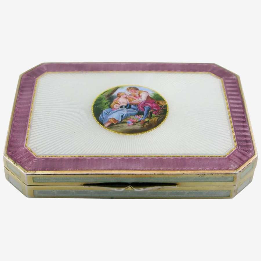 Alexander Sturm Vienna .935 silver gilt guilloche enamel snuff box