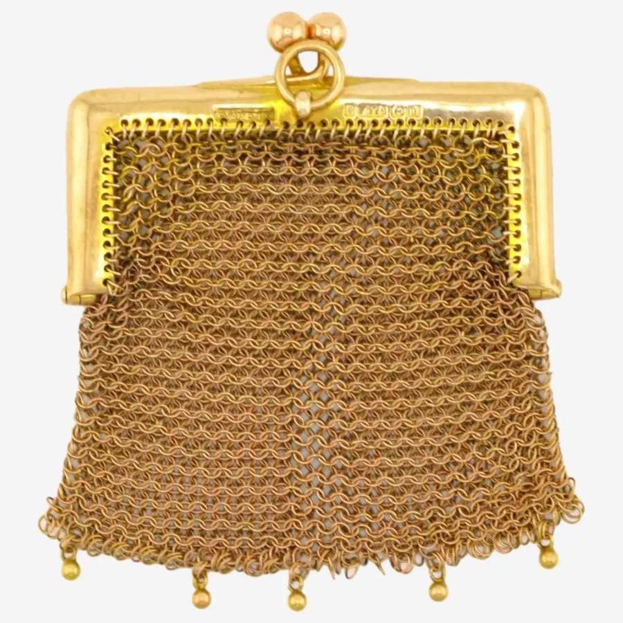 9k gold coin/sovereign chatelaine mesh reticule/purse