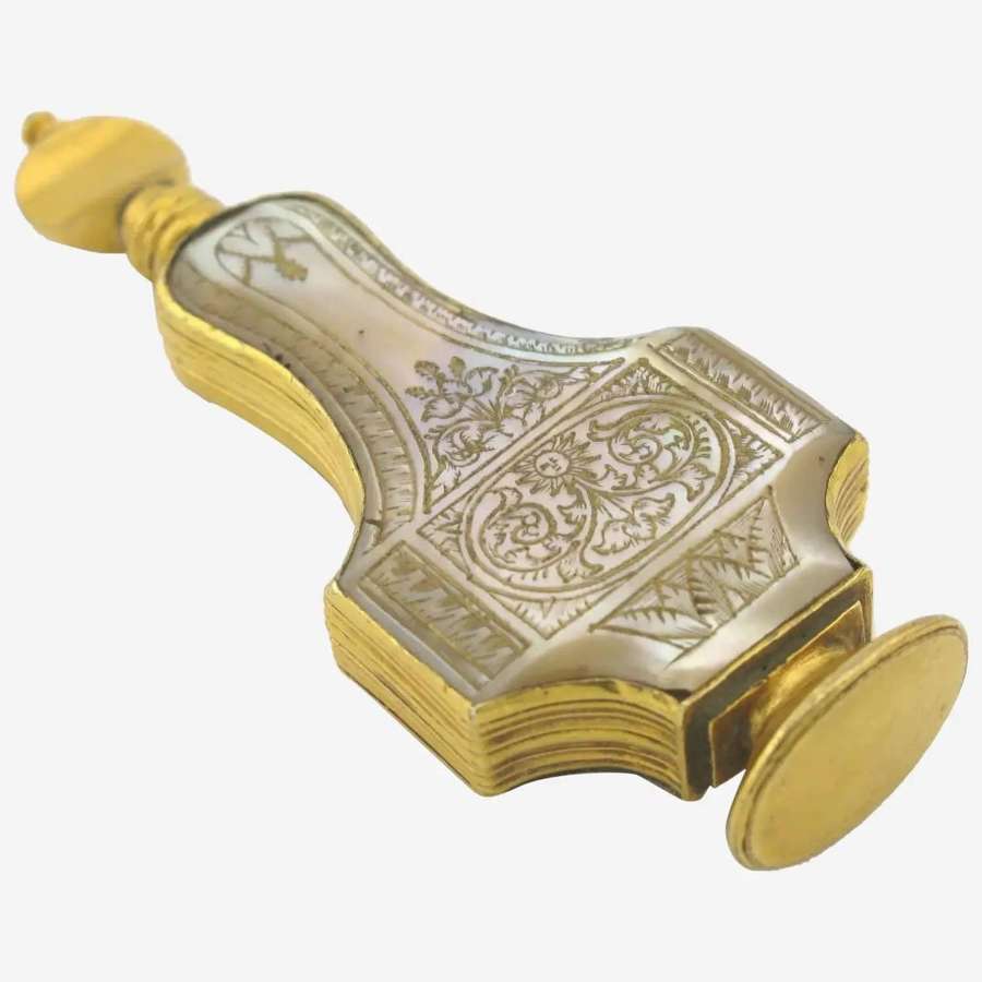 18th century French mother of pearl and silver-gilt scent bottle