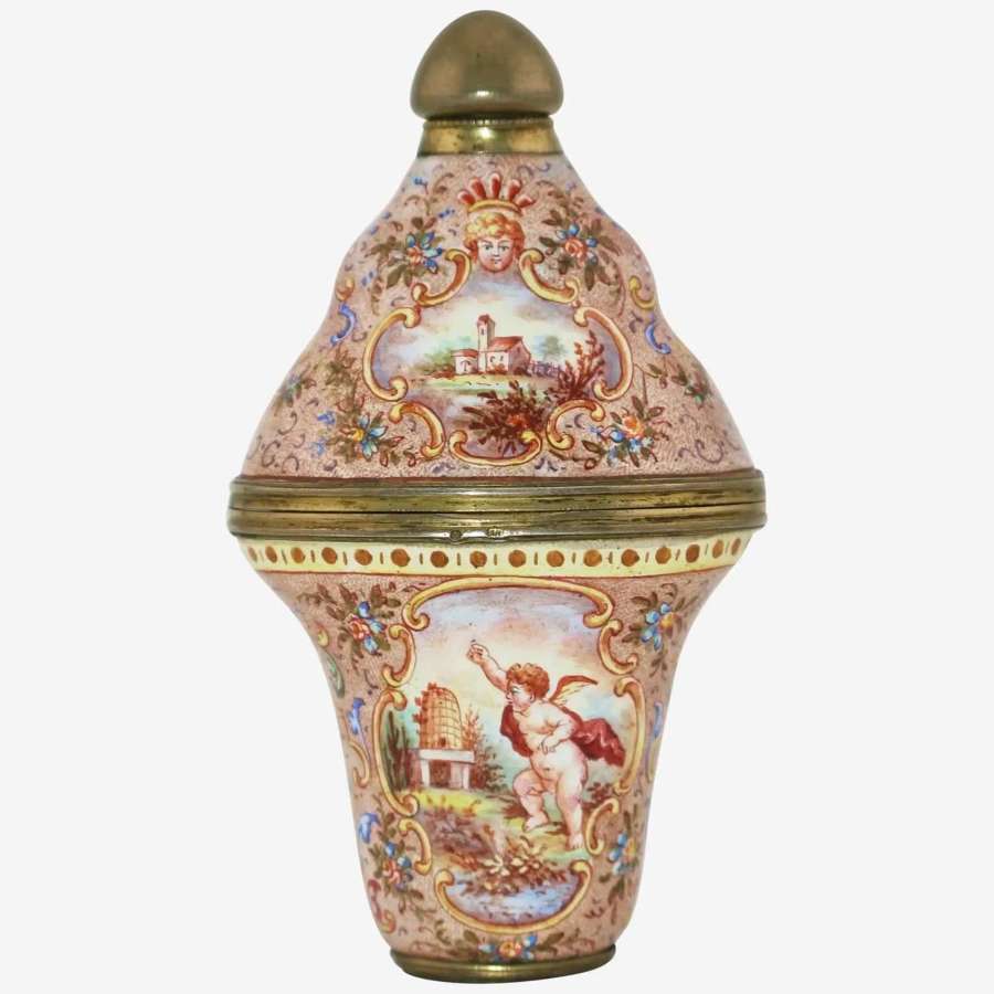 Ludwig Politzer enamel silver-gilt scent bottle/vinaigrette