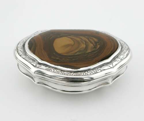 18th Century English silver agate hardstone snuff box