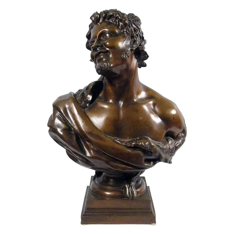 19th-century French bronze bust of Bacchus