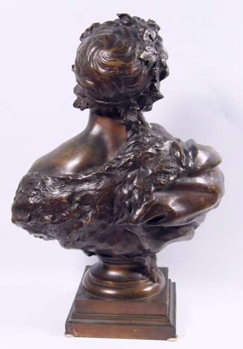 19th-century French bronze bust of Bacchus