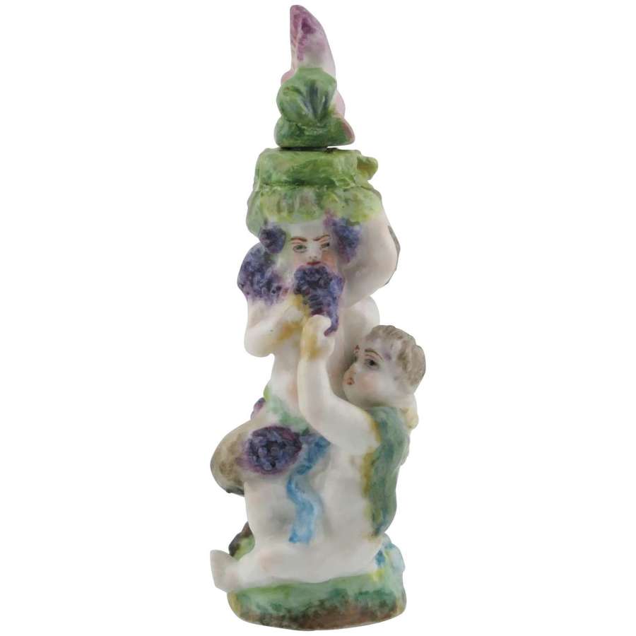 19th century Chelsea-style porcelain figural scent bottle