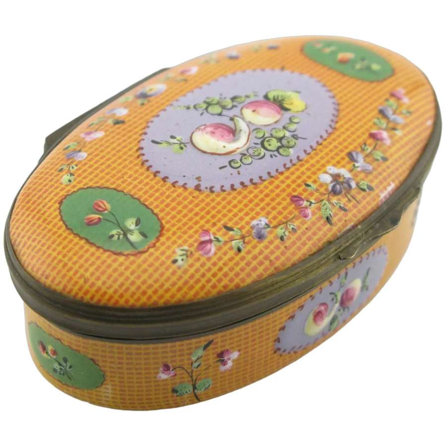 C1770 South Staffordshire Bilston enamel gingham snuff box