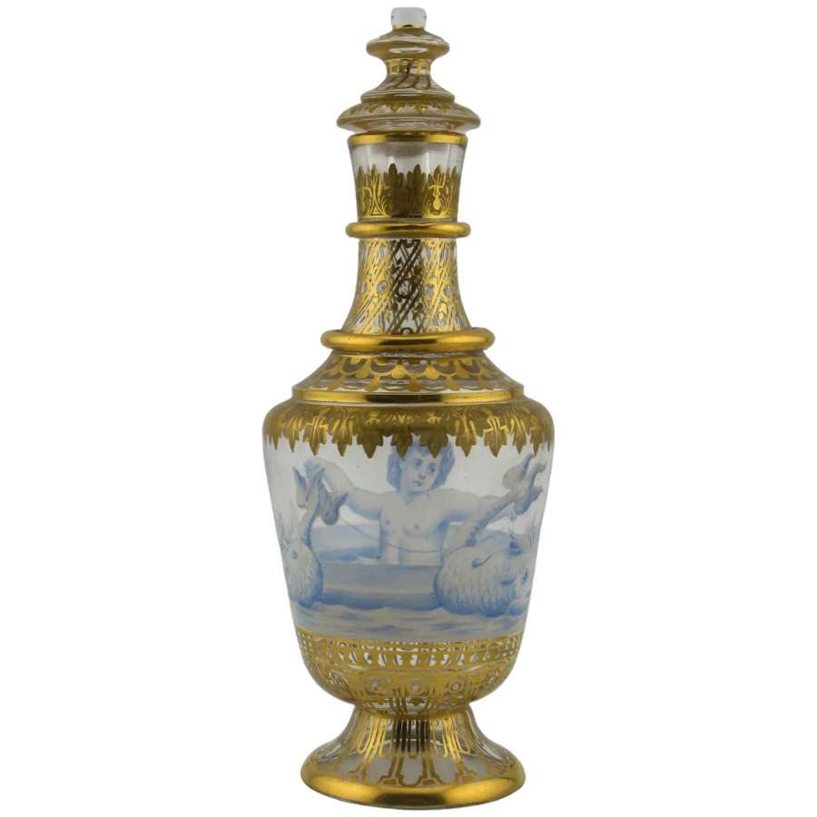 19th-century Lobmeyer glass enameled and gilded perfume bottle