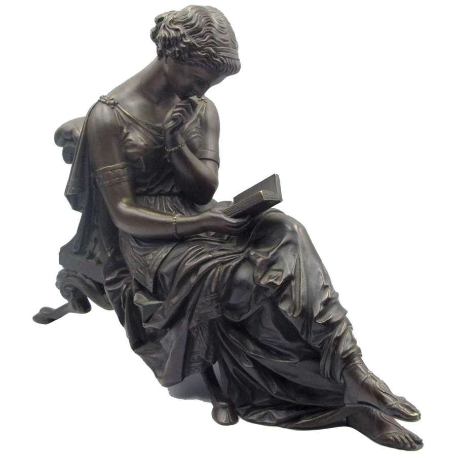 Circle of Pradier 19th century bronze seated lady reading