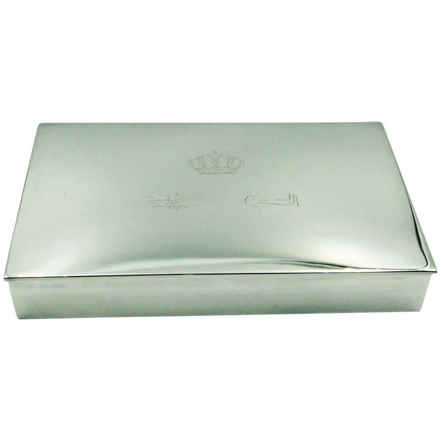 Presentation silver cigarette box King Hussein & Queen Noor of Jordan
