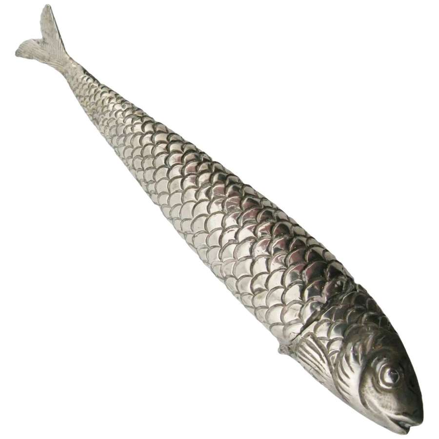 19th century continental silver fish scent bottle flask