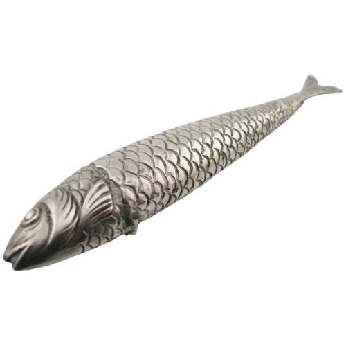19th century continental silver fish scent bottle flask