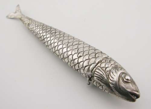 19th century continental silver fish scent bottle flask