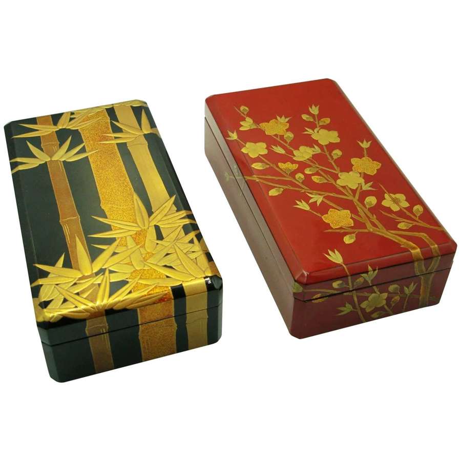 Pair Lacquer Maki-e Presentation Boxes Emperor Hirohito of Japan