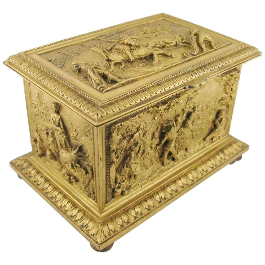 19th century gilt-brass French music box jewelry casket Leopold Oudry