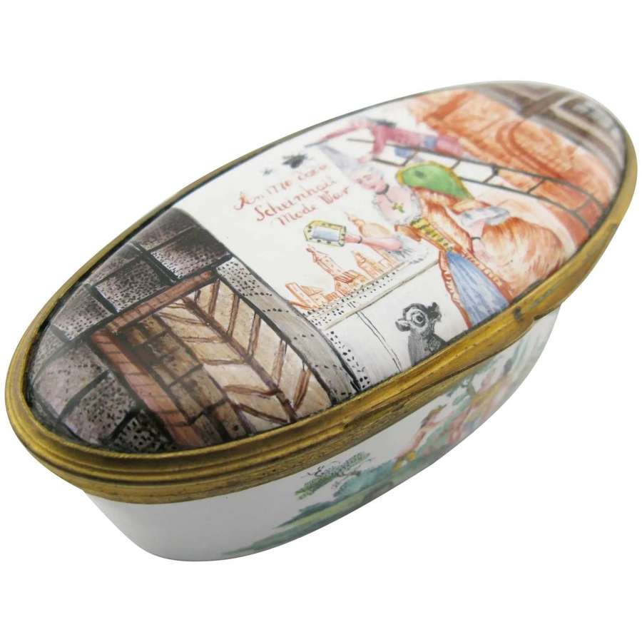 Rare 18th century dated 1770 German enamel satirical table snuff box