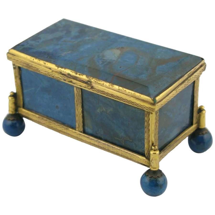 19th century lapis lazuli and gilt metal miniature casket
