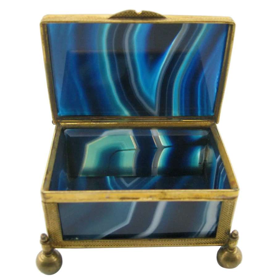 Antique 19th-century banded blue agate miniature casket