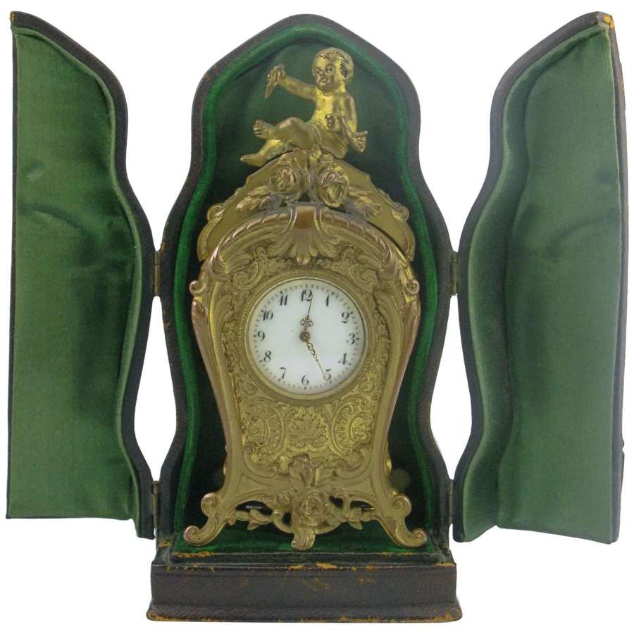 19th century French miniature mantel carriage clock c/w case.