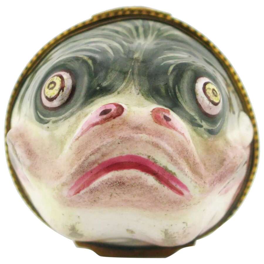 Rare 18th-century South Staffordshire enamel fish head bonbonniere