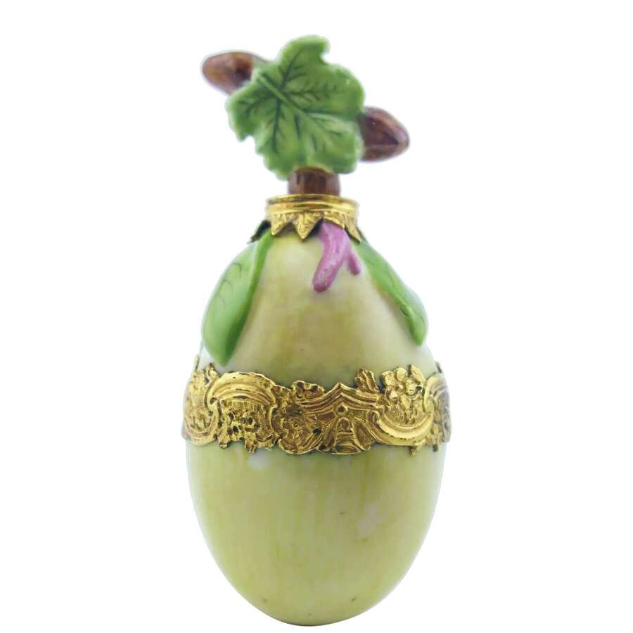 18th century Chelsea porcelain greengage plum scent bottle
