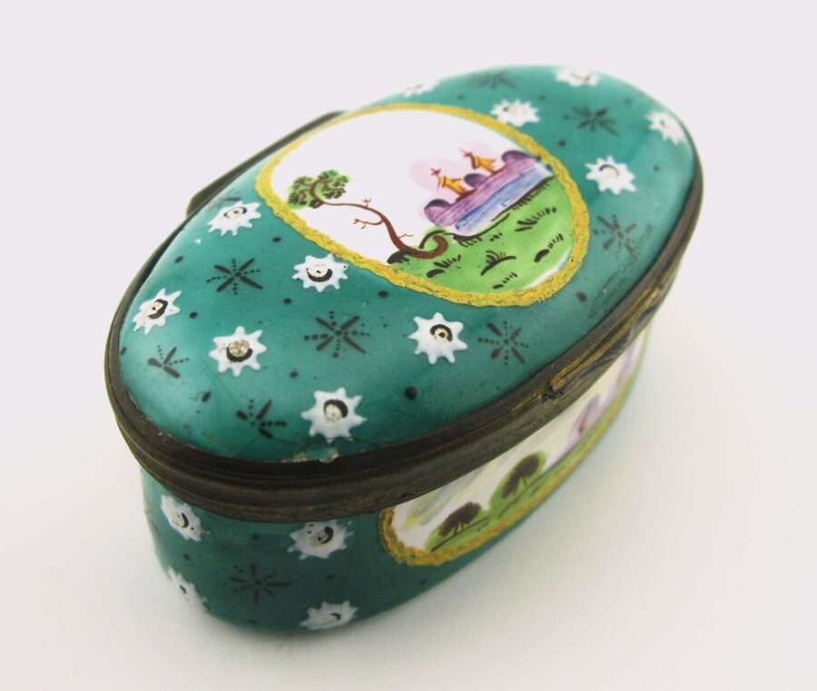 18th century Staffordshire Bilston enamel chinoiserie snuff box