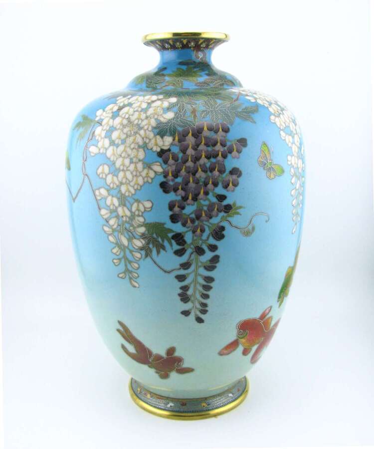 A fine Japanese Meiji period silver wire cloisonne vase