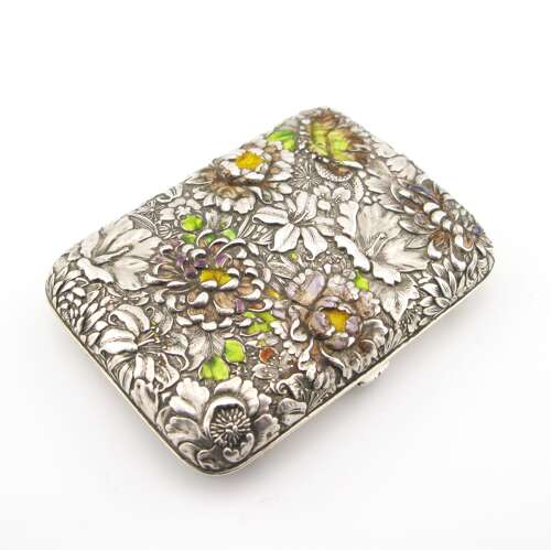 Japanese Meiji silver and enamel cigarette case