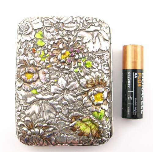 Japanese Meiji silver and enamel cigarette case