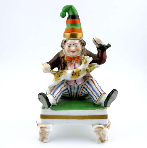 Unusual 19th-century English pottery figural perfume/scent bottle