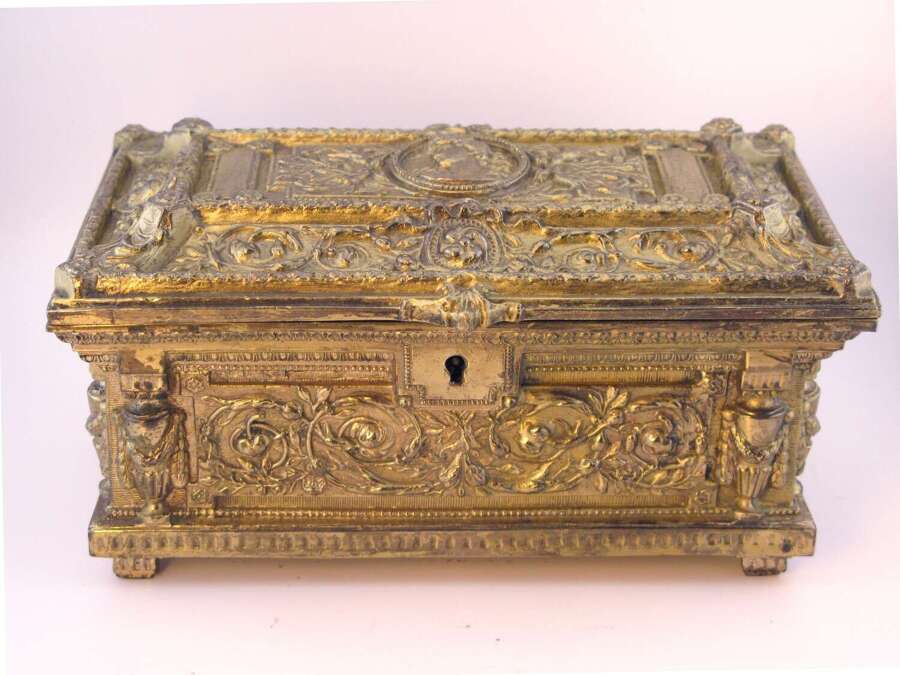 Late 19th-century French or Italian Gilt Metal Jewellery Casket/Music Box