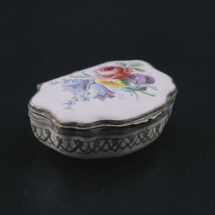 18th-century London enamel snuff box, silver-gilt mounts