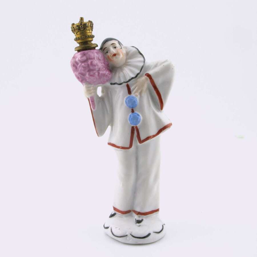 Art Deco German crown top porcelain figural scent bottle