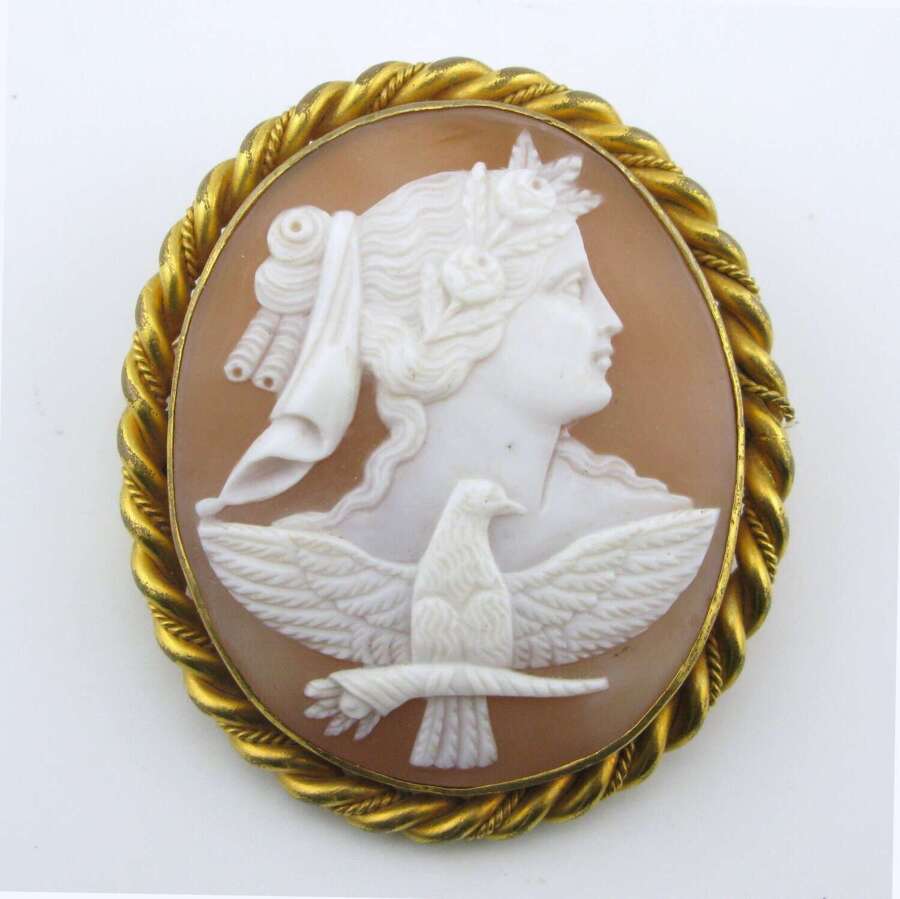 Large 19th-century shell cameo brooch allegory of day