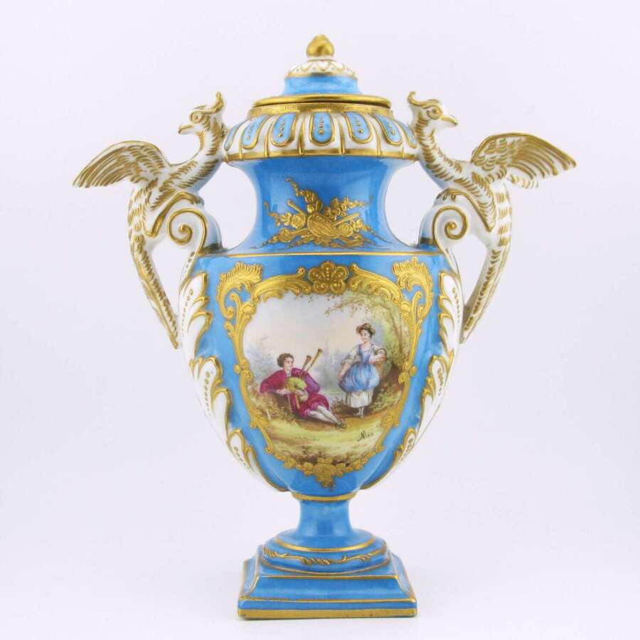 19th-century Sevres-style French porcelain vase with cover