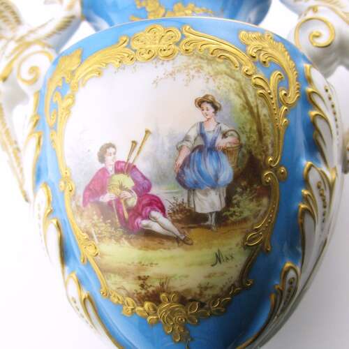 19th-century Sevres-style French porcelain vase with cover