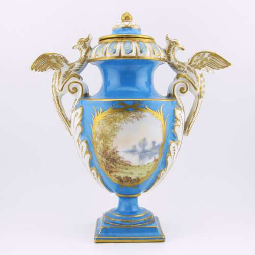 19th-century Sevres-style French porcelain vase with cover