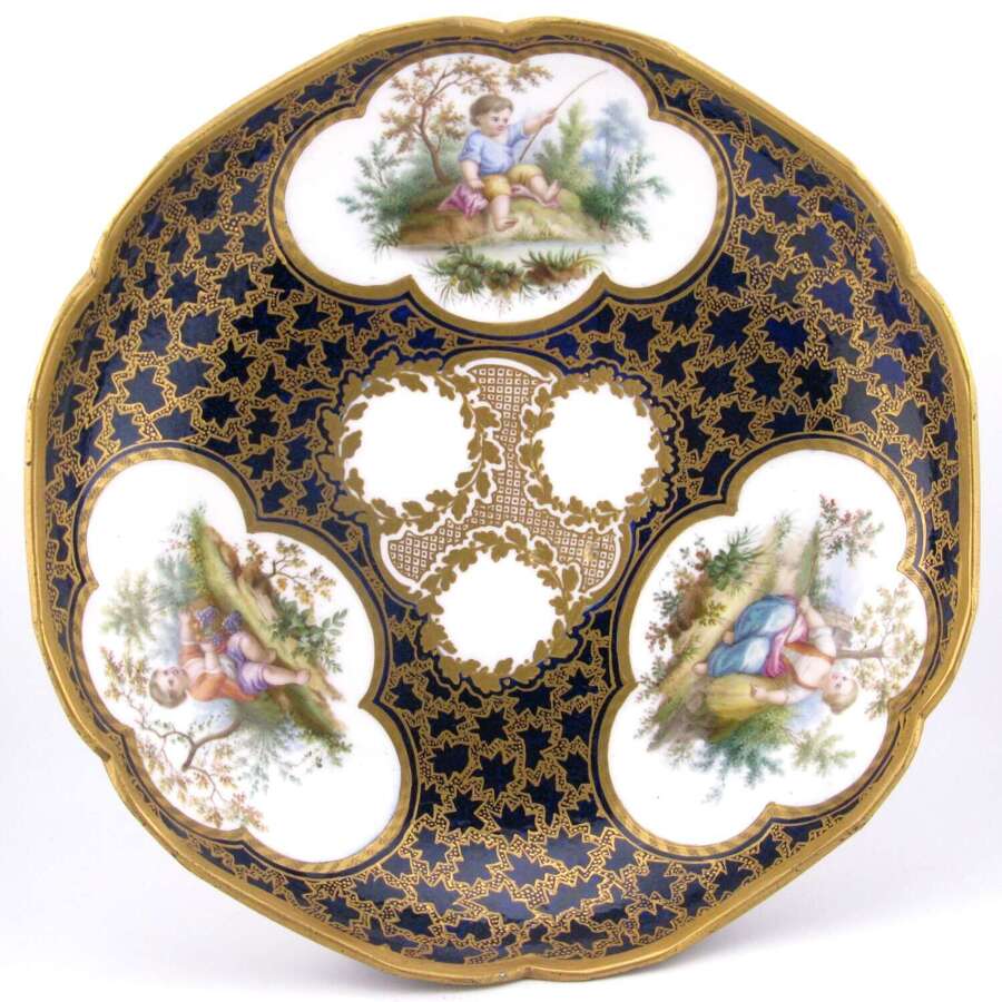 Sevres porcelain dish vermicul&eacute; gilding, France, 1767