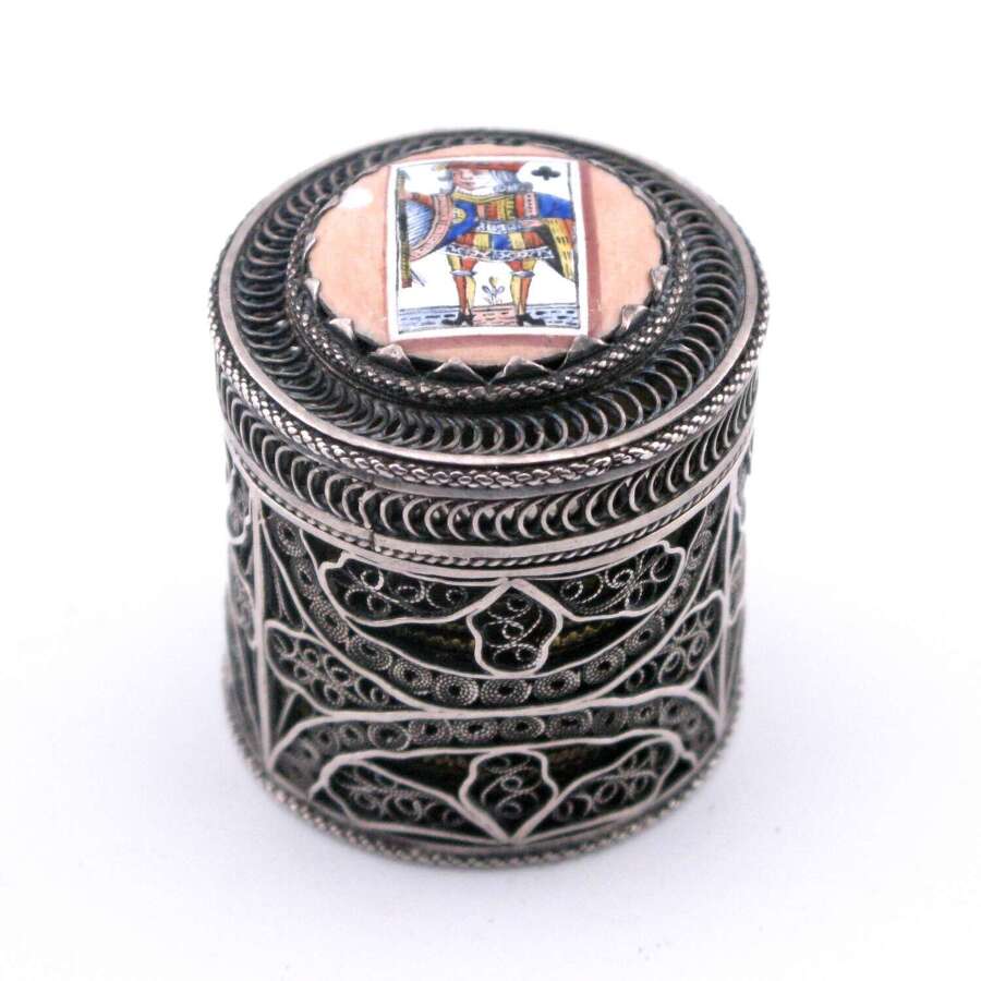 Silver Filigree and Enamel Gaming Token Box George III ca.1810
