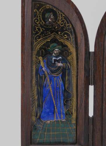 Limoges Enamel Plaque Tryptich Crucifixion 19th Century