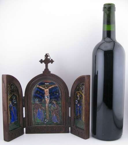 Limoges Enamel Plaque Tryptich Crucifixion 19th Century
