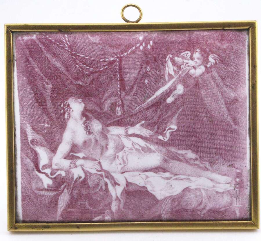 Battersea Enamel Plaque, after Ravenet, Danae and The Shower of Gold, ca. 1753&ndash;56