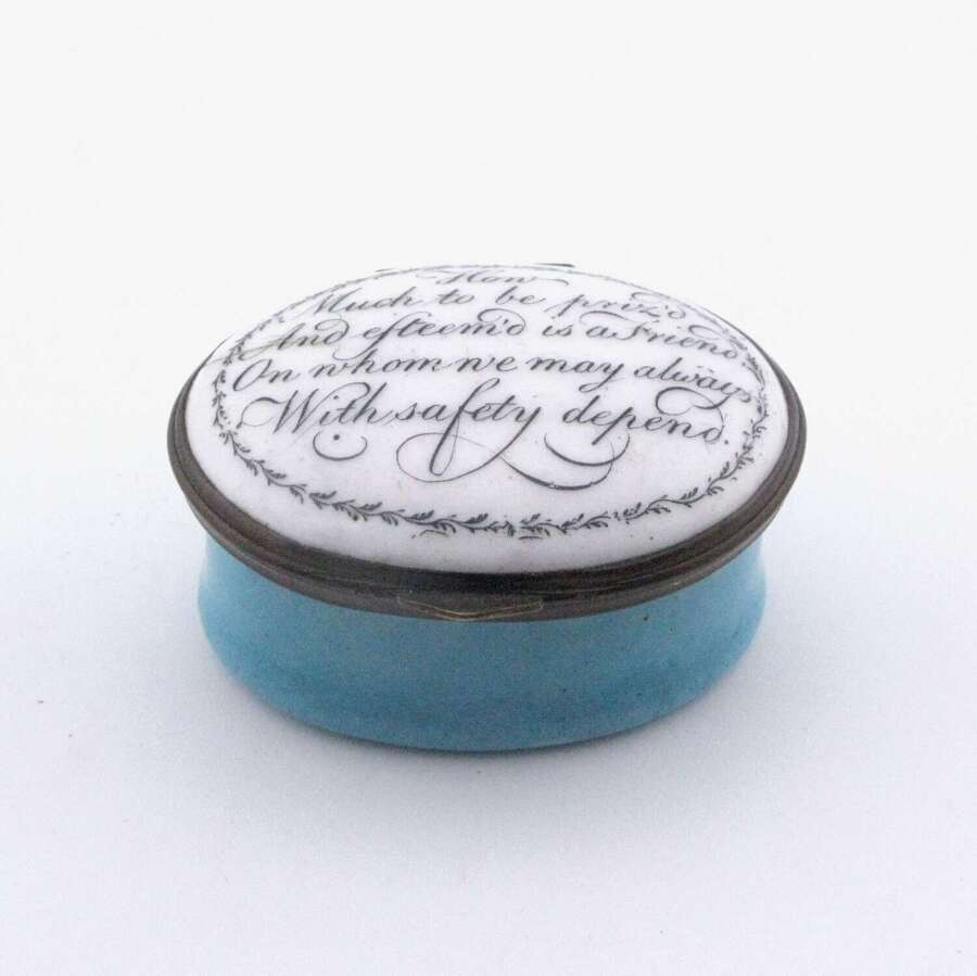 18th-century South Staffordshire Bilston enamel Motto Patch Box